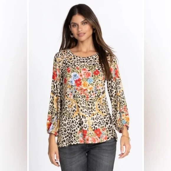 Johnny Was Cheetah Puff Sleeve Top Blouse Women Size S Floral - Picture 9 of 14